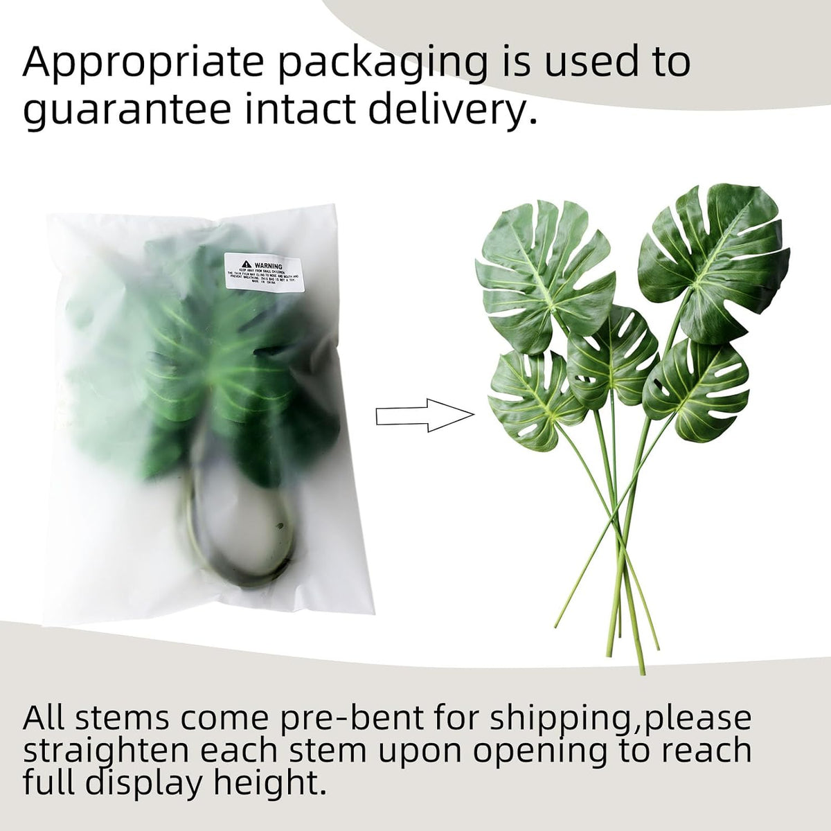 5Pcs Artificial Monstera Leaves, Tropical Palm Leaves with Stems for Vase