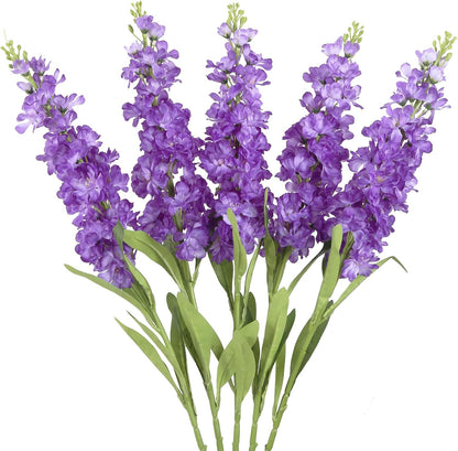 Light Blue Delphinium Artificial Flowers 5PCS Silk Flowers with Stems Snapdragon Long Stem for Tall Vase Home Wedding Centerpieces Decor (Light Blue)