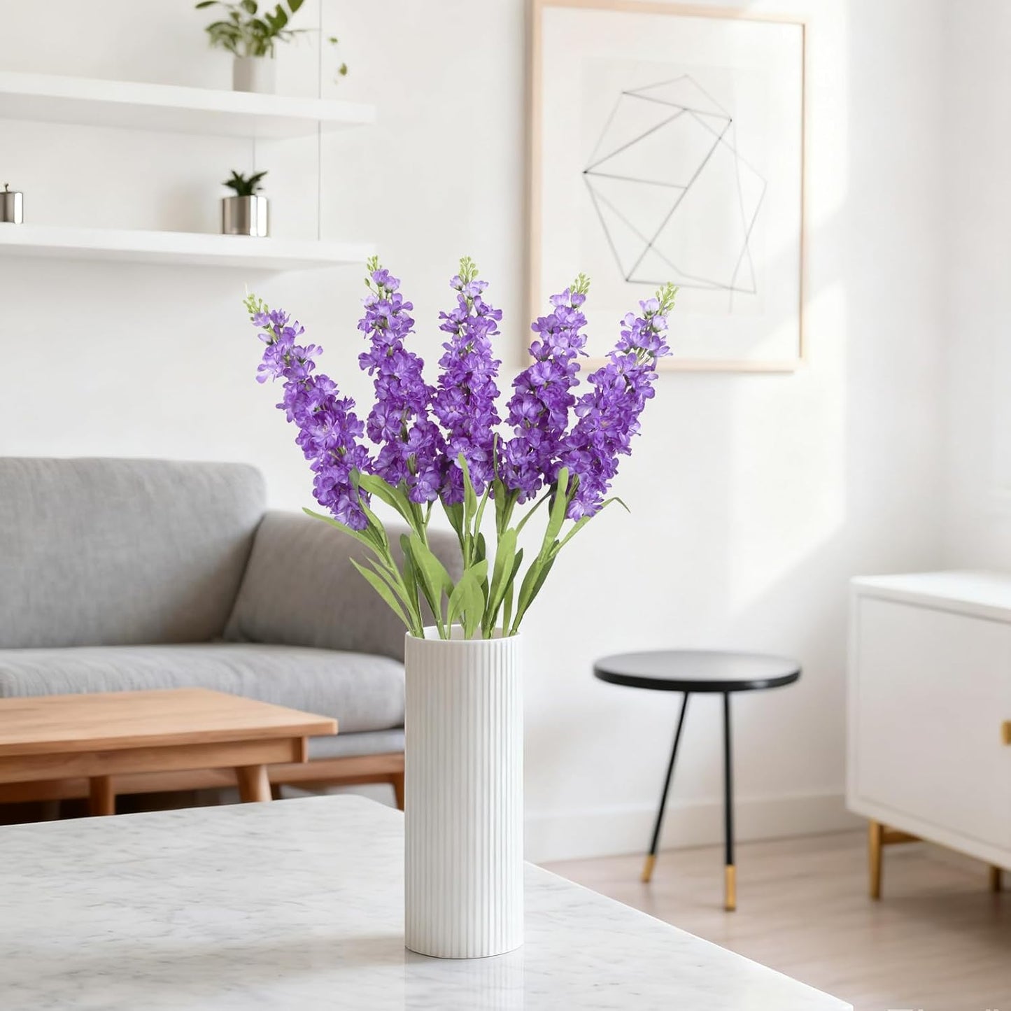 Light Blue Delphinium Artificial Flowers 5PCS Silk Flowers with Stems Snapdragon Long Stem for Tall Vase Home Wedding Centerpieces Decor (Light Blue)