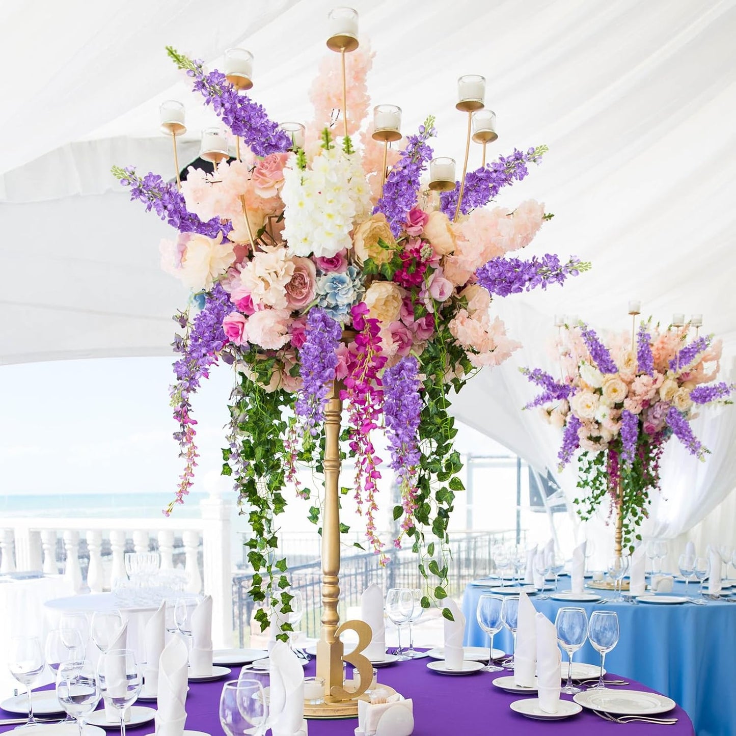 Light Blue Delphinium Artificial Flowers 5PCS Silk Flowers with Stems Snapdragon Long Stem for Tall Vase Home Wedding Centerpieces Decor (Light Blue)