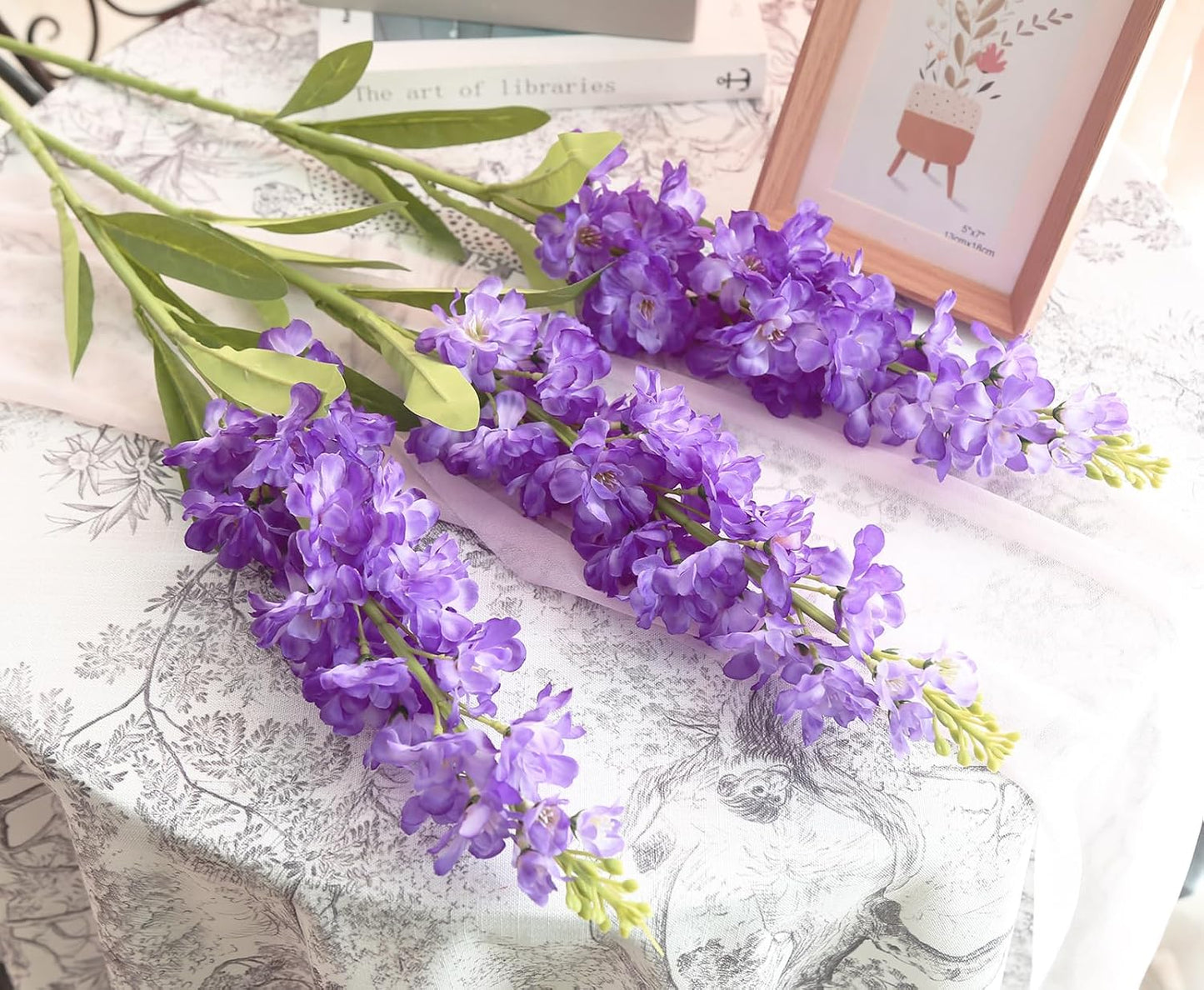 Light Blue Delphinium Artificial Flowers 5PCS Silk Flowers with Stems Snapdragon Long Stem for Tall Vase Home Wedding Centerpieces Decor (Light Blue)