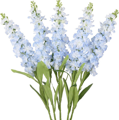 Light Blue Delphinium Artificial Flowers 5PCS Silk Flowers with Stems Snapdragon Long Stem for Tall Vase Home Wedding Centerpieces Decor (Light Blue)