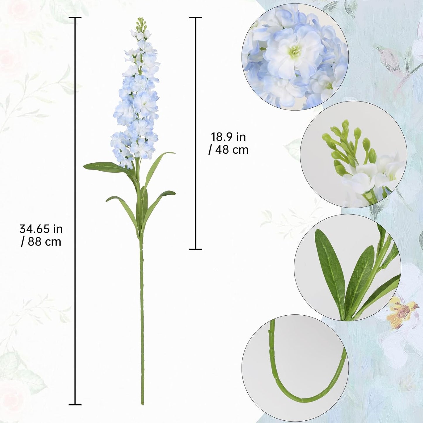 Light Blue Delphinium Artificial Flowers 5PCS Silk Flowers with Stems Snapdragon Long Stem for Tall Vase Home Wedding Centerpieces Decor (Light Blue)