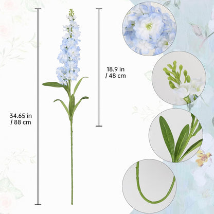 Light Blue Delphinium Artificial Flowers 5PCS Silk Flowers with Stems Snapdragon Long Stem for Tall Vase Home Wedding Centerpieces Decor (Light Blue)