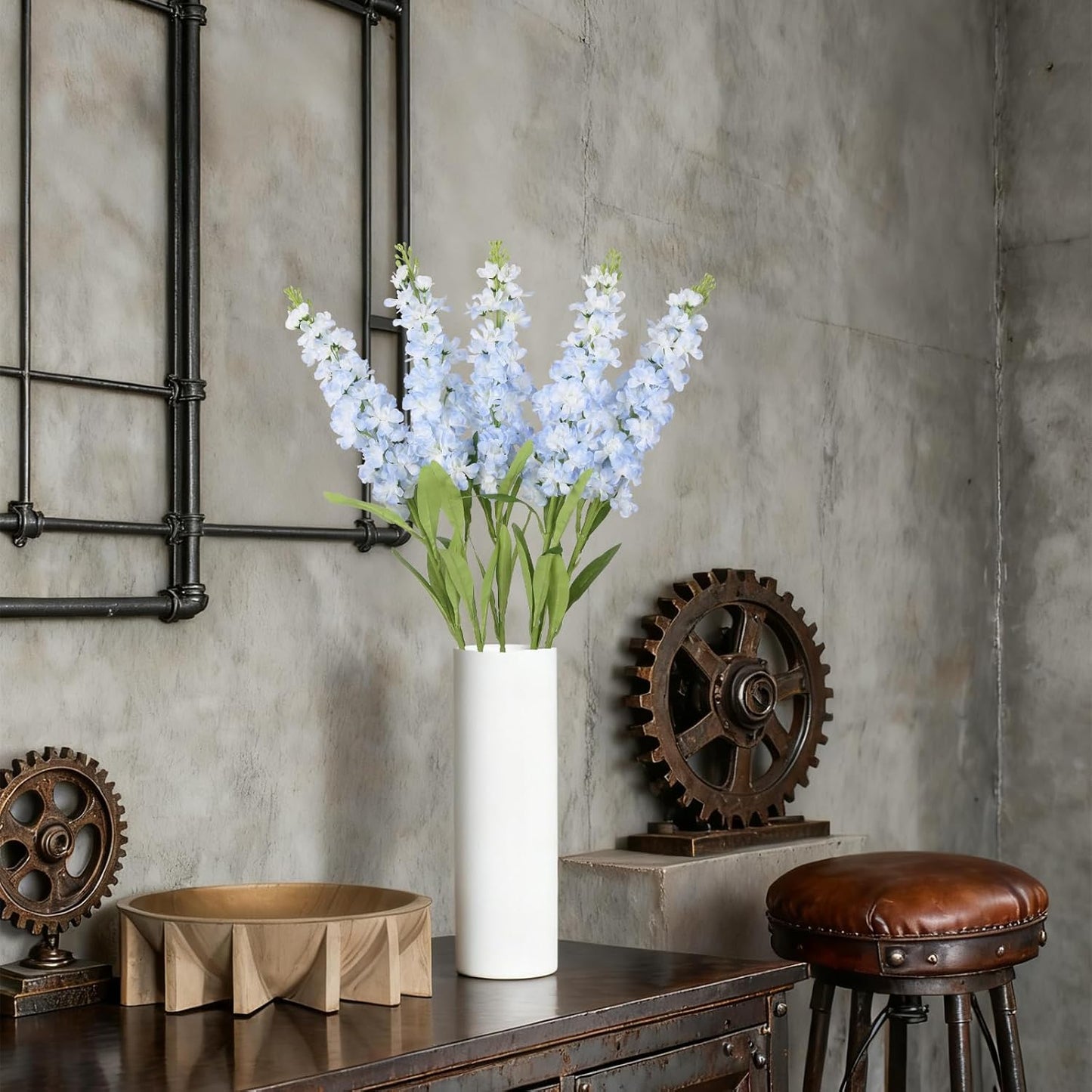 Light Blue Delphinium Artificial Flowers 5PCS Silk Flowers with Stems Snapdragon Long Stem for Tall Vase Home Wedding Centerpieces Decor (Light Blue)