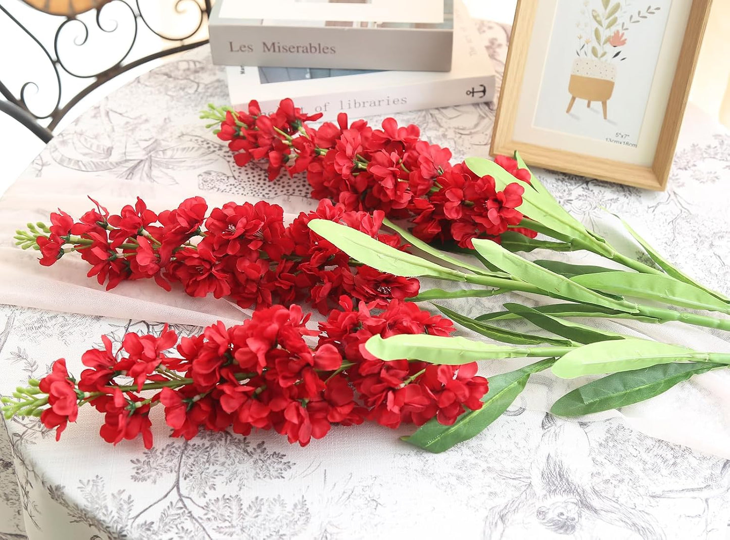 Light Blue Delphinium Artificial Flowers 5PCS Silk Flowers with Stems Snapdragon Long Stem for Tall Vase Home Wedding Centerpieces Decor (Light Blue)