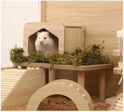 Hamster Play Wooden Platform, Gerbil Cage Waterproof Wood Stand with Pillars Standing Surface Play Decor Cage Accessories for Syrian Squirrel Chinchilla and Other Small Pets