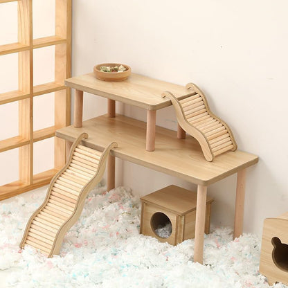 Hamster Play Wooden Platform, Gerbil Cage Waterproof Wood Stand with Pillars Standing Surface Play Decor Cage Accessories for Syrian Squirrel Chinchilla and Other Small Pets