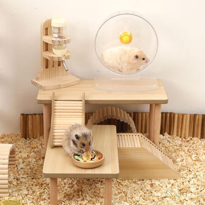 Hamster Play Wooden Platform, Gerbil Cage Waterproof Wood Stand with Pillars Standing Surface Play Decor Cage Accessories for Syrian Squirrel Chinchilla and Other Small Pets