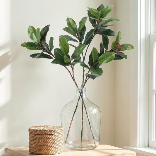 3 PCS 32" Magnolia Leaves Artificial Magnolia Stems Greenery for Vase