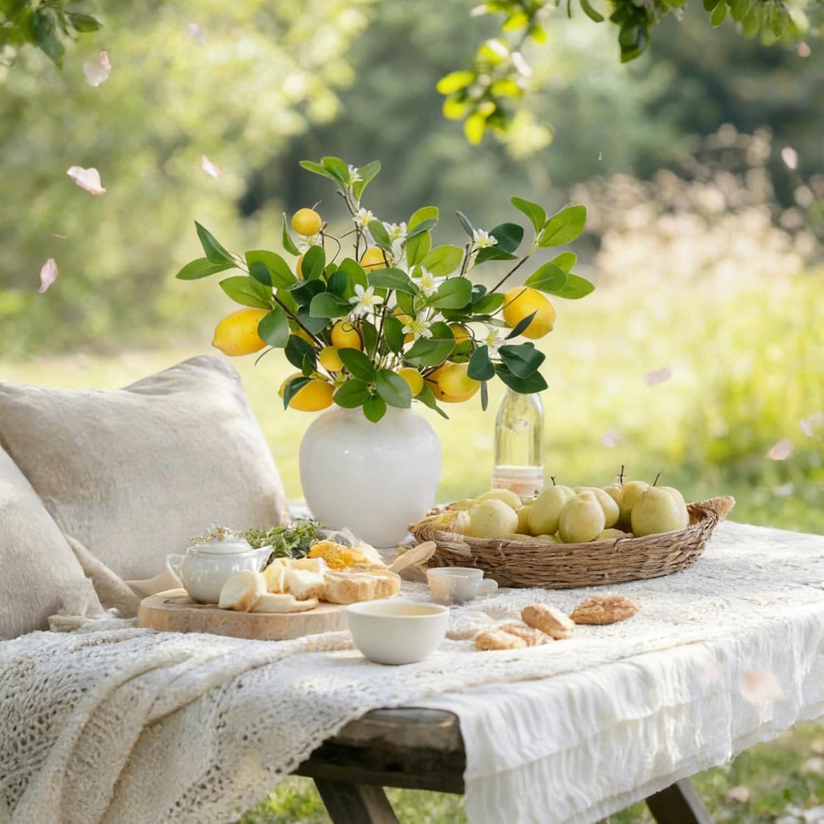2 Bunches Artificial Lemons Branches, 16 Heads Fake Lemon Branches with Lemons for Vase, Realistic Fake Lemon Decoration for Farmhouse Style Party Table Centerpiece and Home Decor