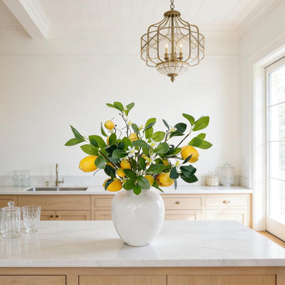 2 Bunches Artificial Lemons Branches, 16 Heads Fake Lemon Branches with Lemons for Vase, Realistic Fake Lemon Decoration for Farmhouse Style Party Table Centerpiece and Home Decor