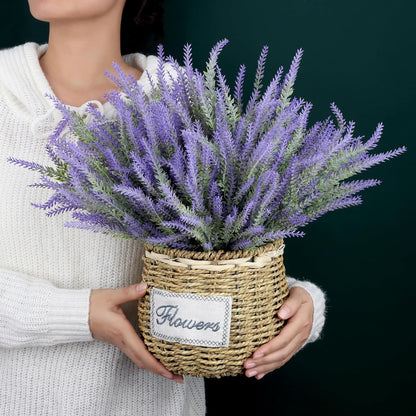 Artificial Flowers for Outdoors UV Resistant, 15 Bundles Fake Flowers Faux Plastic Plants Purple Lavender for Home Office Wedding Garden Porch Window Box Decor