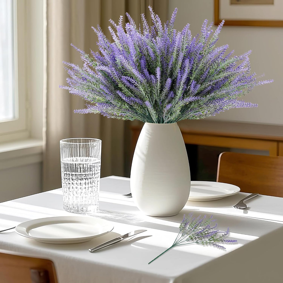 Artificial Flowers for Outdoors UV Resistant, 15 Bundles Fake Flowers Faux Plastic Plants Purple Lavender for Home Office Wedding Garden Porch Window Box Decor