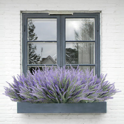 Artificial Flowers for Outdoors UV Resistant, 15 Bundles Fake Flowers Faux Plastic Plants Purple Lavender for Home Office Wedding Garden Porch Window Box Decor