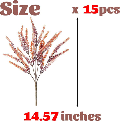 Artificial Flowers for Outdoors UV Resistant, 15 Bundles Fake Flowers Faux Plastic Plants Purple Lavender for Home Office Wedding Garden Porch Window Box Decor