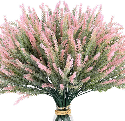 Artificial Flowers for Outdoors UV Resistant, 15 Bundles Fake Flowers Faux Plastic Plants Purple Lavender for Home Office Wedding Garden Porch Window Box Decor