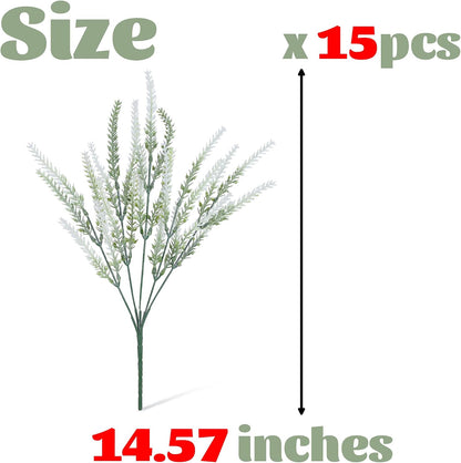 Artificial Flowers for Outdoors UV Resistant, 15 Bundles Fake Flowers Faux Plastic Plants Purple Lavender for Home Office Wedding Garden Porch Window Box Decor