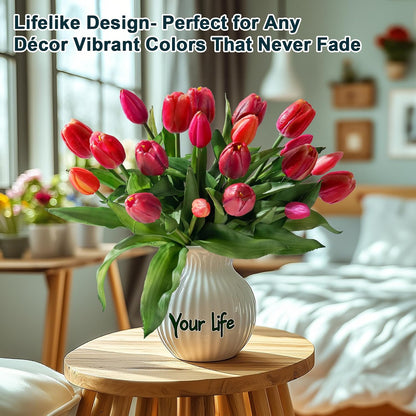 20PCS Fake Tulips Artificial Tulip Silk Flowers Fake PU Bouquet Artificial Flowers Faux Flowers with Gift Box Soft Faux Tulips Bouquets Arrangements for Party Wedding Home