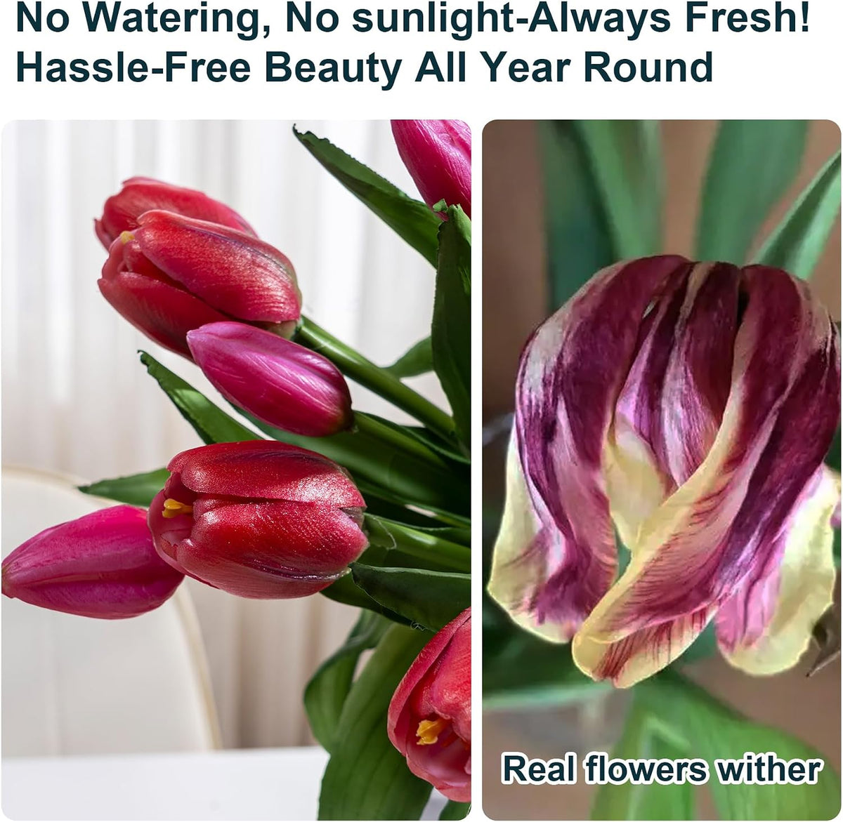 20PCS Fake Tulips Artificial Tulip Silk Flowers Fake PU Bouquet Artificial Flowers Faux Flowers with Gift Box Soft Faux Tulips Bouquets Arrangements for Party Wedding Home