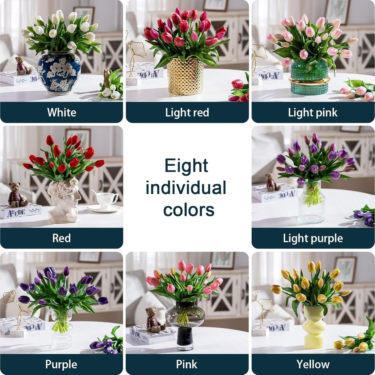 20PCS Fake Tulips Artificial Tulip Silk Flowers Fake PU Bouquet Artificial Flowers Faux Flowers with Gift Box Soft Faux Tulips Bouquets Arrangements for Party Wedding Home