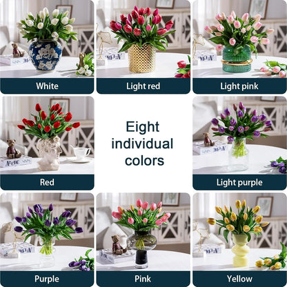 20PCS Fake Tulips Artificial Tulip Silk Flowers Fake PU Bouquet Artificial Flowers Faux Flowers with Gift Box Soft Faux Tulips Bouquets Arrangements for Party Wedding Home