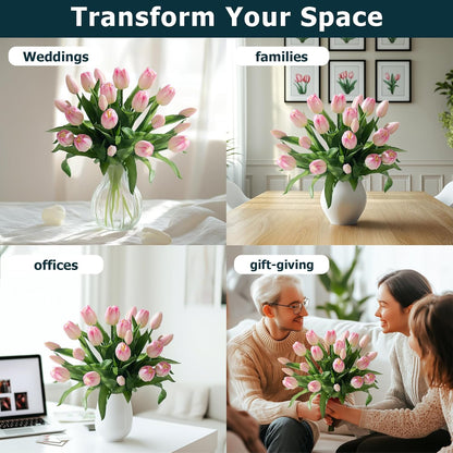 20PCS Fake Tulips Artificial Tulip Silk Flowers Fake PU Bouquet Artificial Flowers Faux Flowers with Gift Box Soft Faux Tulips Bouquets Arrangements for Party Wedding Home