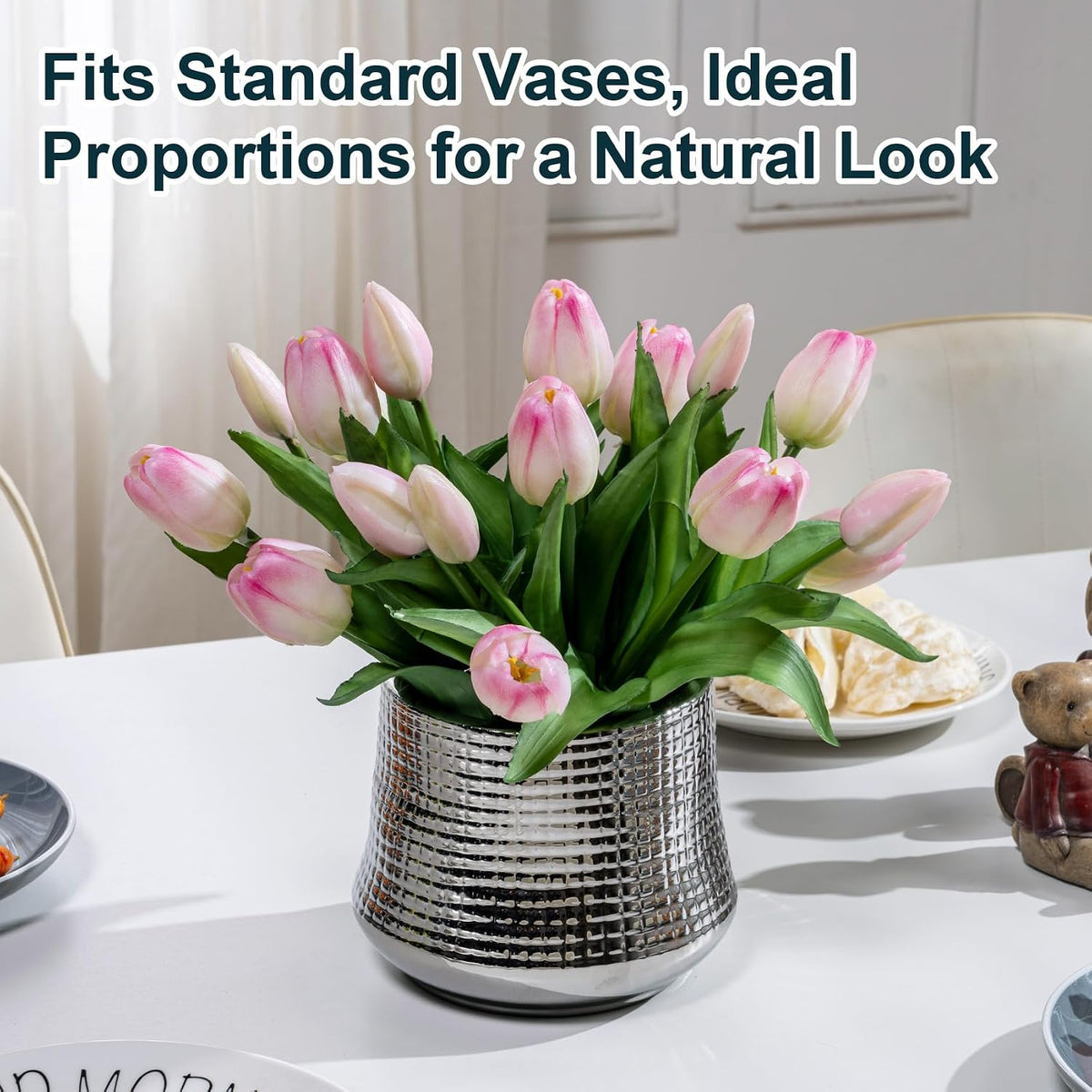 20PCS Fake Tulips Artificial Tulip Silk Flowers Fake PU Bouquet Artificial Flowers Faux Flowers with Gift Box Soft Faux Tulips Bouquets Arrangements for Party Wedding Home