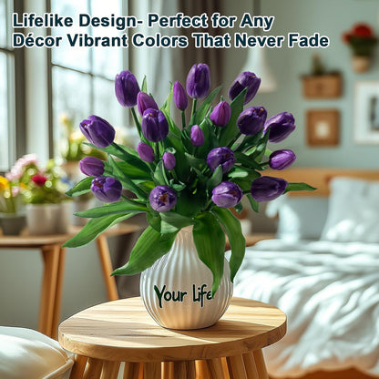 20PCS Fake Tulips Artificial Tulip Silk Flowers Fake PU Bouquet Artificial Flowers Faux Flowers with Gift Box Soft Faux Tulips Bouquets Arrangements for Party Wedding Home