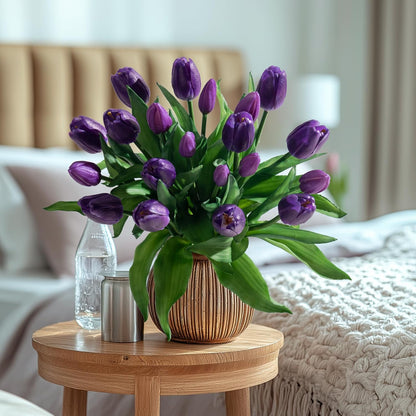 20PCS Fake Tulips Artificial Tulip Silk Flowers Fake PU Bouquet Artificial Flowers Faux Flowers with Gift Box Soft Faux Tulips Bouquets Arrangements for Party Wedding Home