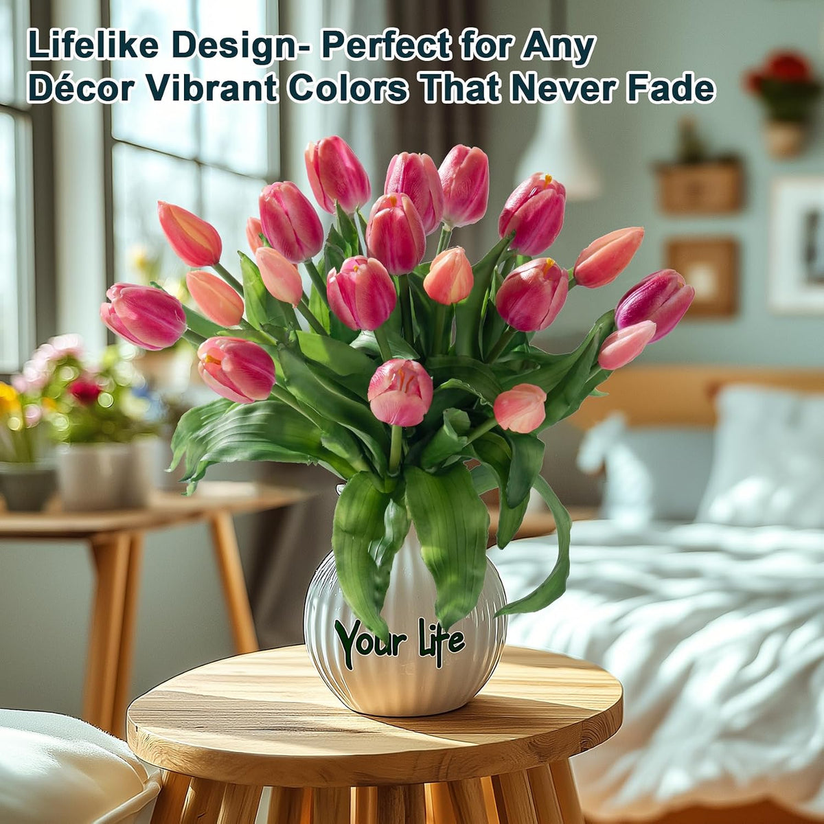 20PCS Fake Tulips Artificial Tulip Silk Flowers Fake PU Bouquet Artificial Flowers Faux Flowers with Gift Box Soft Faux Tulips Bouquets Arrangements for Party Wedding Home