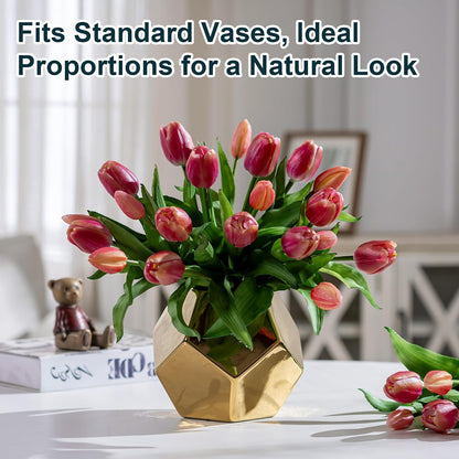 20PCS Fake Tulips Artificial Tulip Silk Flowers Fake PU Bouquet Artificial Flowers Faux Flowers with Gift Box Soft Faux Tulips Bouquets Arrangements for Party Wedding Home