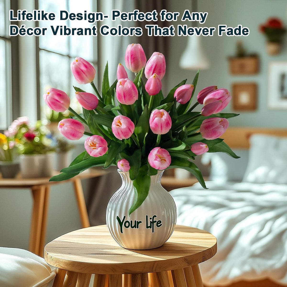 20PCS Fake Tulips Artificial Tulip Silk Flowers Fake PU Bouquet Artificial Flowers Faux Flowers with Gift Box Soft Faux Tulips Bouquets Arrangements for Party Wedding Home