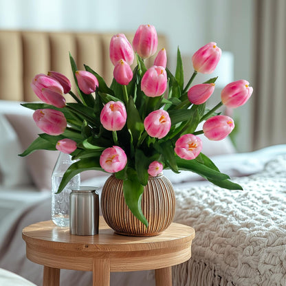 20PCS Fake Tulips Artificial Tulip Silk Flowers Fake PU Bouquet Artificial Flowers Faux Flowers with Gift Box Soft Faux Tulips Bouquets Arrangements for Party Wedding Home