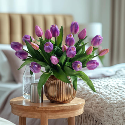 20PCS Fake Tulips Artificial Tulip Silk Flowers Fake PU Bouquet Artificial Flowers Faux Flowers with Gift Box Soft Faux Tulips Bouquets Arrangements for Party Wedding Home