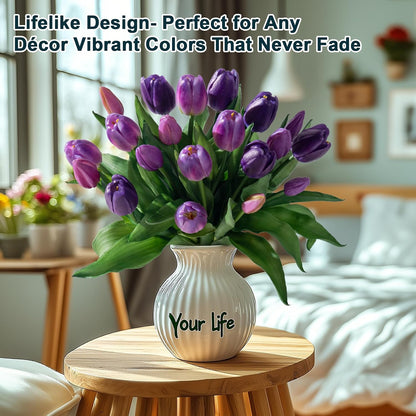 20PCS Fake Tulips Artificial Tulip Silk Flowers Fake PU Bouquet Artificial Flowers Faux Flowers with Gift Box Soft Faux Tulips Bouquets Arrangements for Party Wedding Home