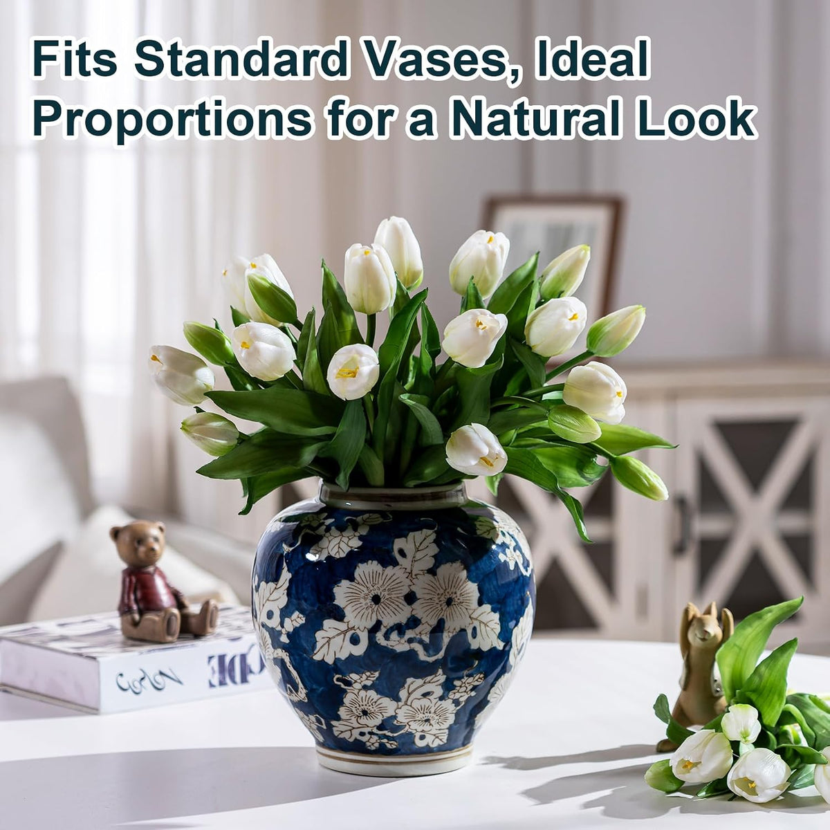 20PCS Fake Tulips Artificial Tulip Silk Flowers Fake PU Bouquet Artificial Flowers Faux Flowers with Gift Box Soft Faux Tulips Bouquets Arrangements for Party Wedding Home
