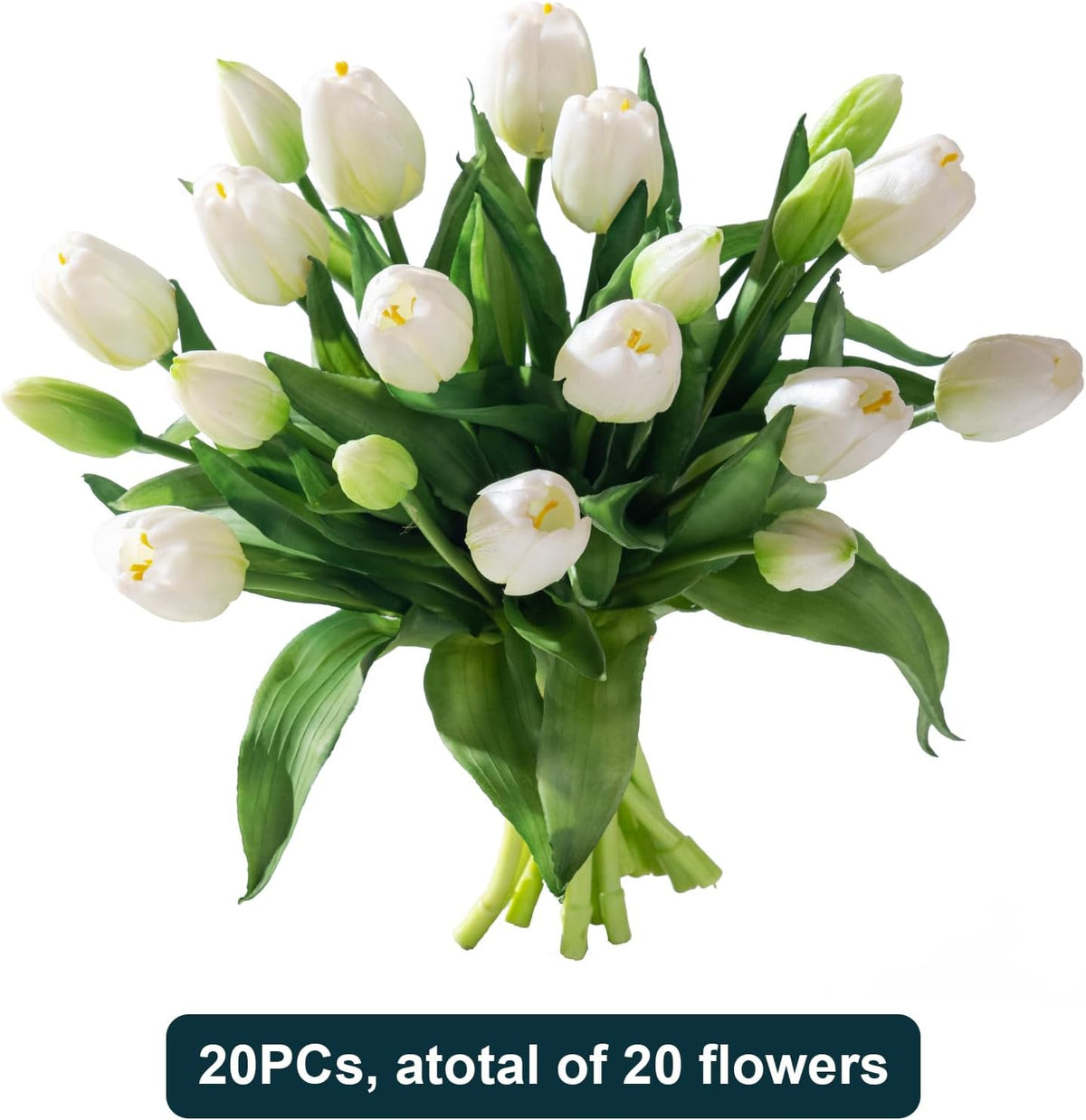 20PCS Fake Tulips Artificial Tulip Silk Flowers Fake PU Bouquet Artificial Flowers Faux Flowers with Gift Box Soft Faux Tulips Bouquets Arrangements for Party Wedding Home