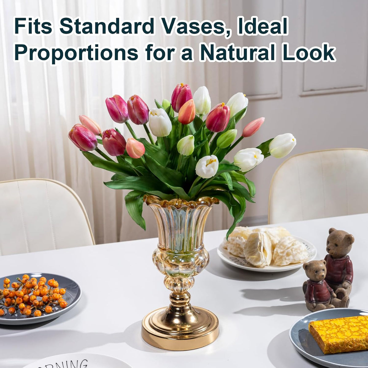 20PCS Fake Tulips Artificial Tulip Silk Flowers Fake PU Bouquet Artificial Flowers Faux Flowers with Gift Box Soft Faux Tulips Bouquets Arrangements for Party Wedding Home