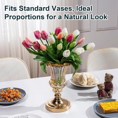 20PCS Fake Tulips Artificial Tulip Silk Flowers Fake PU Bouquet Artificial Flowers Faux Flowers with Gift Box Soft Faux Tulips Bouquets Arrangements for Party Wedding Home