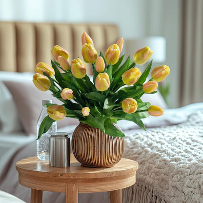 20PCS Fake Tulips Artificial Tulip Silk Flowers Fake PU Bouquet Artificial Flowers Faux Flowers with Gift Box Soft Faux Tulips Bouquets Arrangements for Party Wedding Home