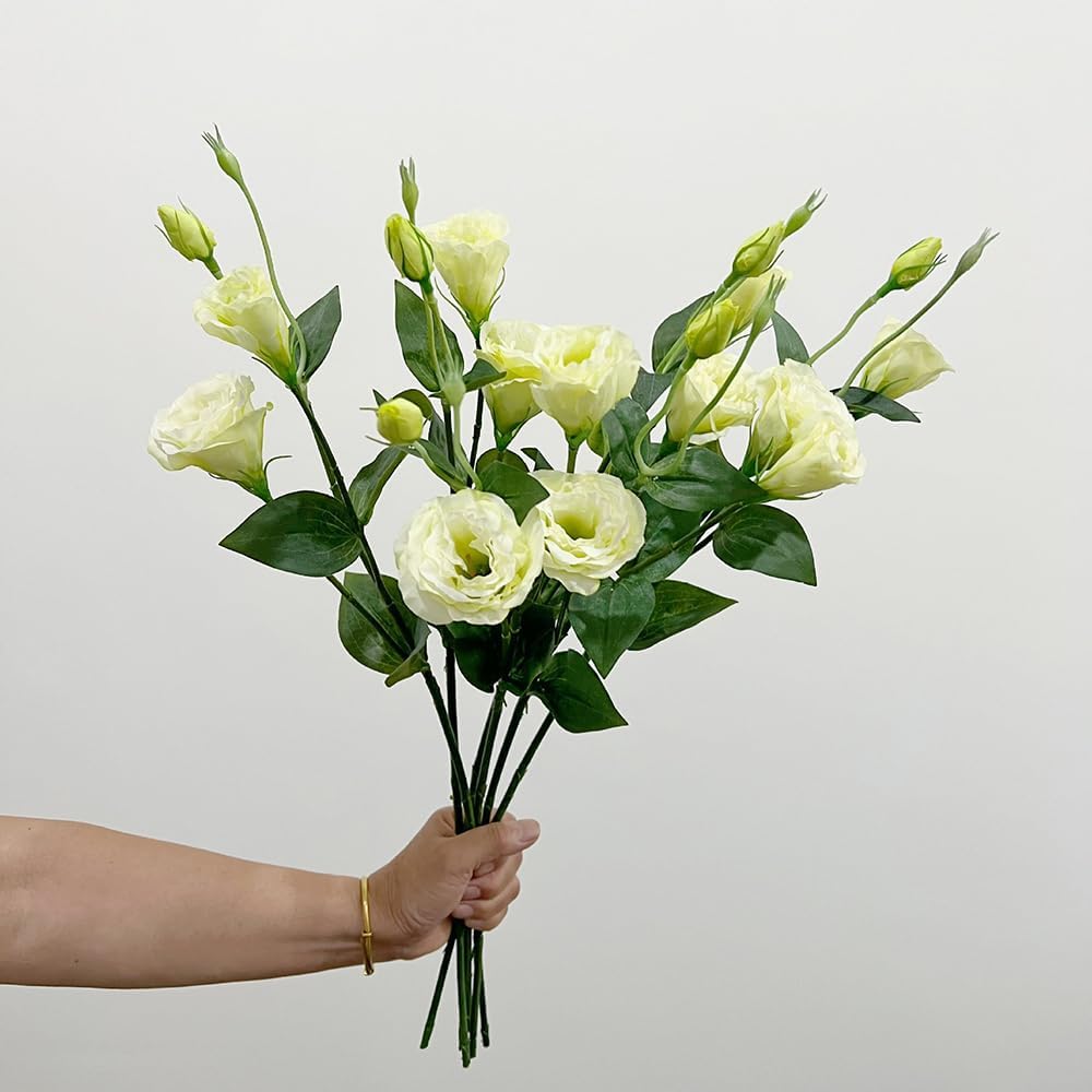 5Pcs Artificial Silk Lisianthus Flower Stem 26In Fake Eustoma Lisianthus Flower Branches for DIY Wedding Party Home Decor (Green)