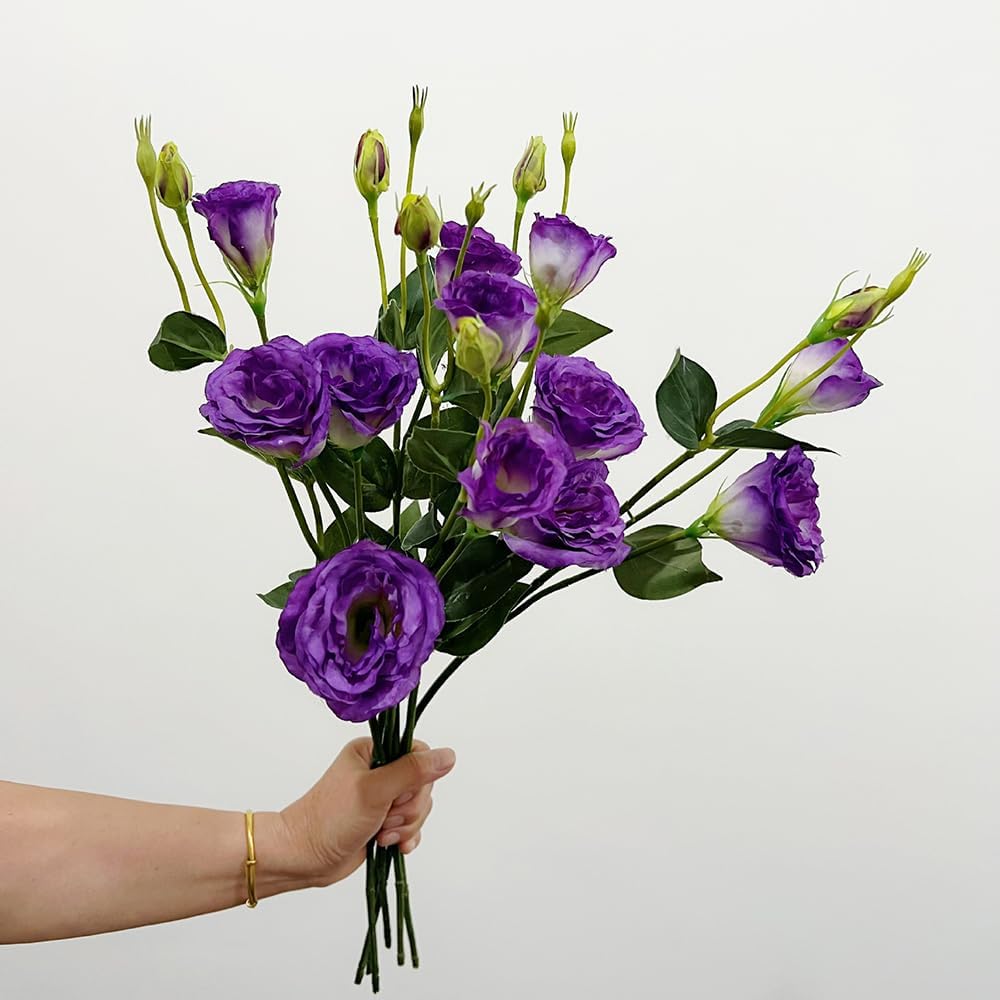 5Pcs Artificial Silk Lisianthus Flower Stem 26In Fake Eustoma Lisianthus Flower Branches for DIY Wedding Party Home Decor (Green)