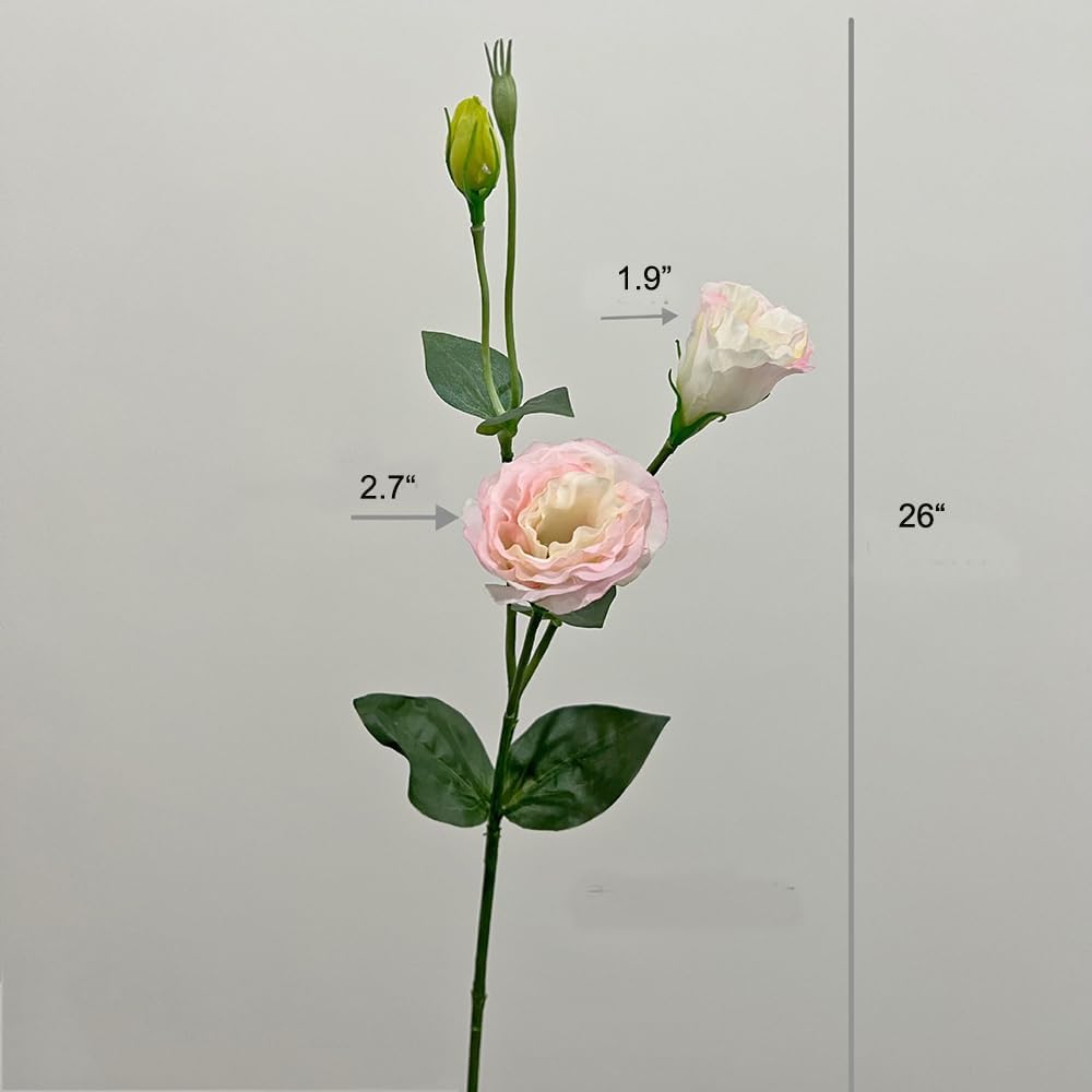 5Pcs Artificial Silk Lisianthus Flower Stem 26In Fake Eustoma Lisianthus Flower Branches for DIY Wedding Party Home Decor (Green)