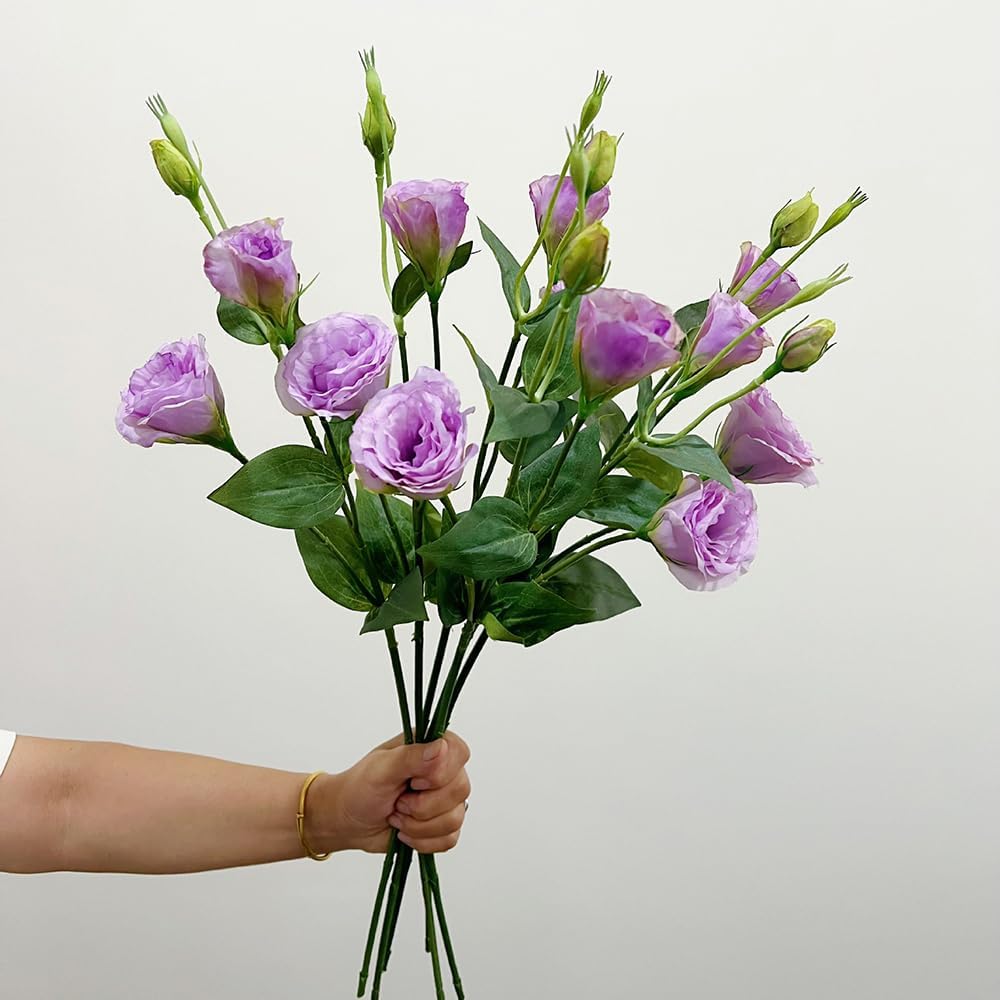 5Pcs Artificial Silk Lisianthus Flower Stem 26In Fake Eustoma Lisianthus Flower Branches for DIY Wedding Party Home Decor (Green)