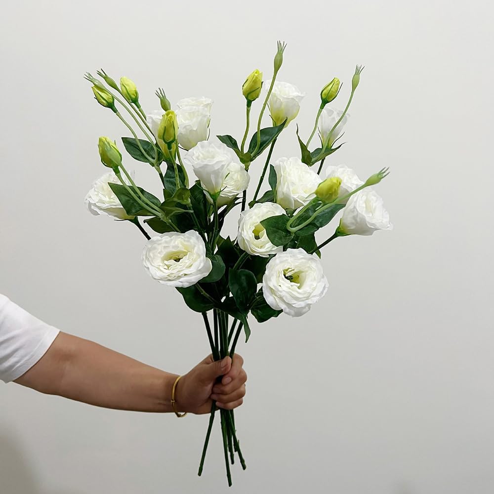 5Pcs Artificial Silk Lisianthus Flower Stem 26In Fake Eustoma Lisianthus Flower Branches for DIY Wedding Party Home Decor (Green)