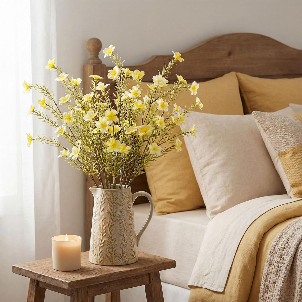24 Bundles Artificial Wildflowers with Stems 23.6 Inch Silk Spring Floral Picks Fake Forsythia Branches DIY Wildflower Arrangements for Home Indoor Outdoor Wedding Centerpieces(Yellow)