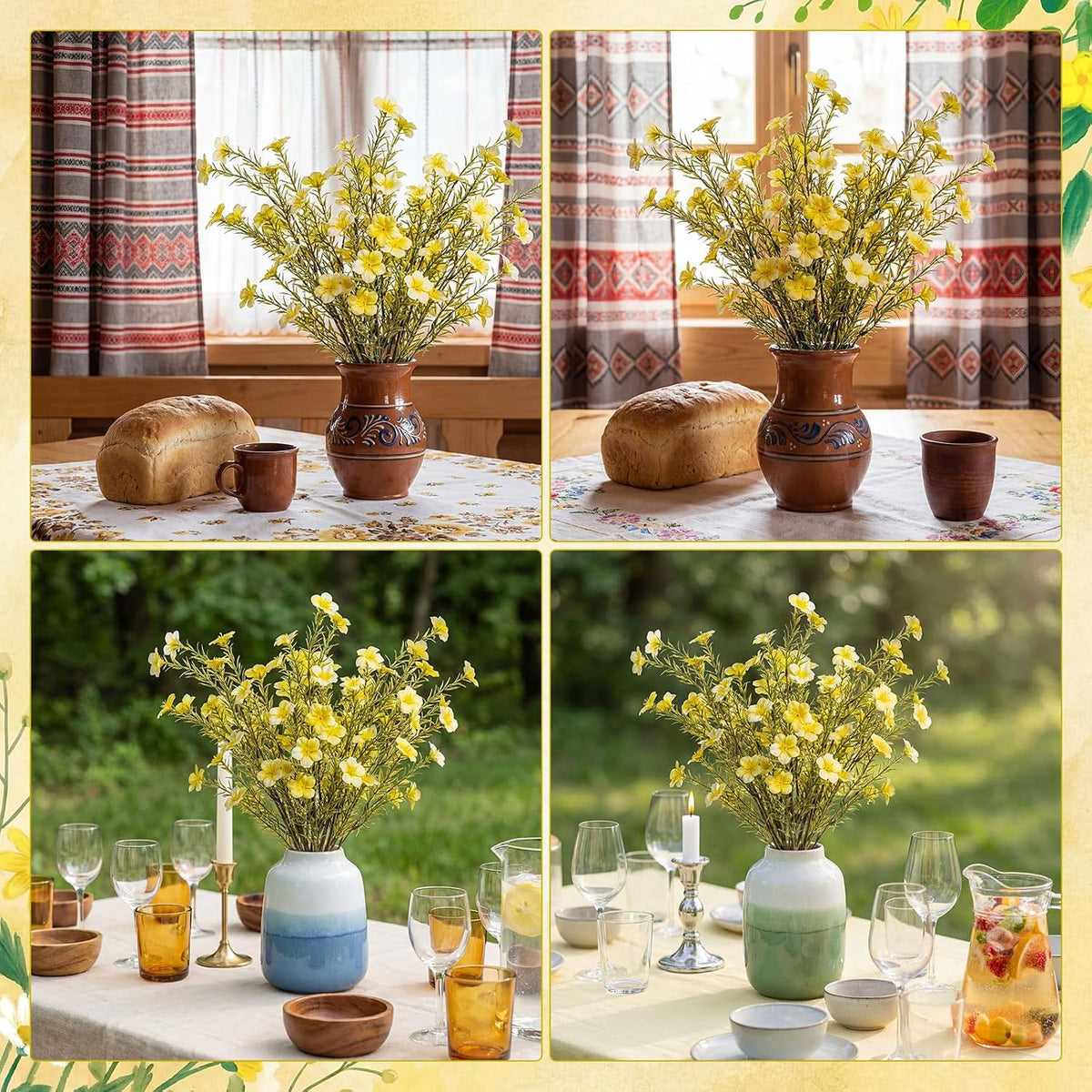 24 Bundles Artificial Wildflowers with Stems 23.6 Inch Silk Spring Floral Picks Fake Forsythia Branches DIY Wildflower Arrangements for Home Indoor Outdoor Wedding Centerpieces(Yellow)