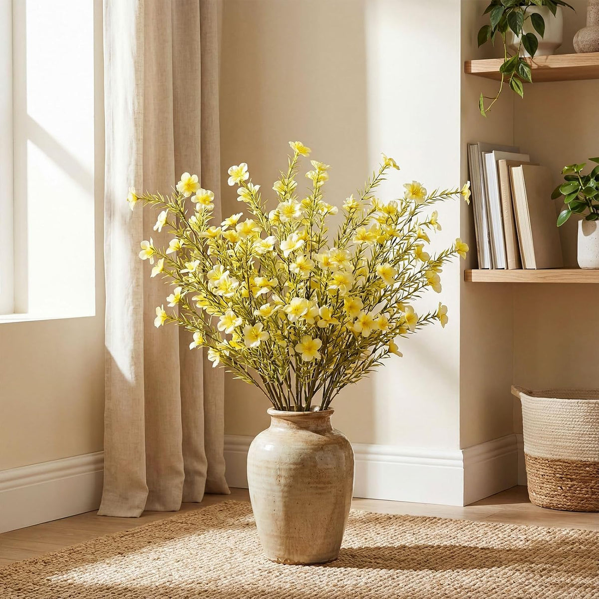24 Bundles Artificial Wildflowers with Stems 23.6 Inch Silk Spring Floral Picks Fake Forsythia Branches DIY Wildflower Arrangements for Home Indoor Outdoor Wedding Centerpieces(Yellow)