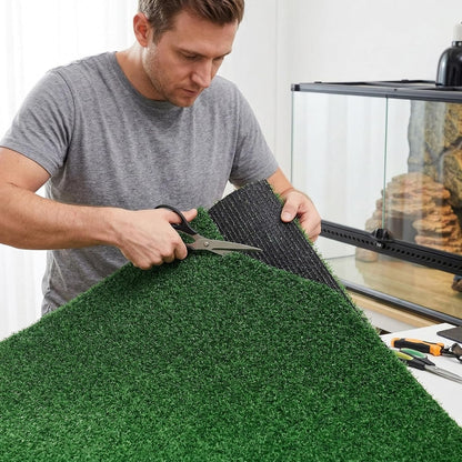 Turtle Basking Platform Artificial Grass Anti-Slip Turf Mat 19.6x9.8in for Aquarium Reptile Terrarium Amphibian Habitat